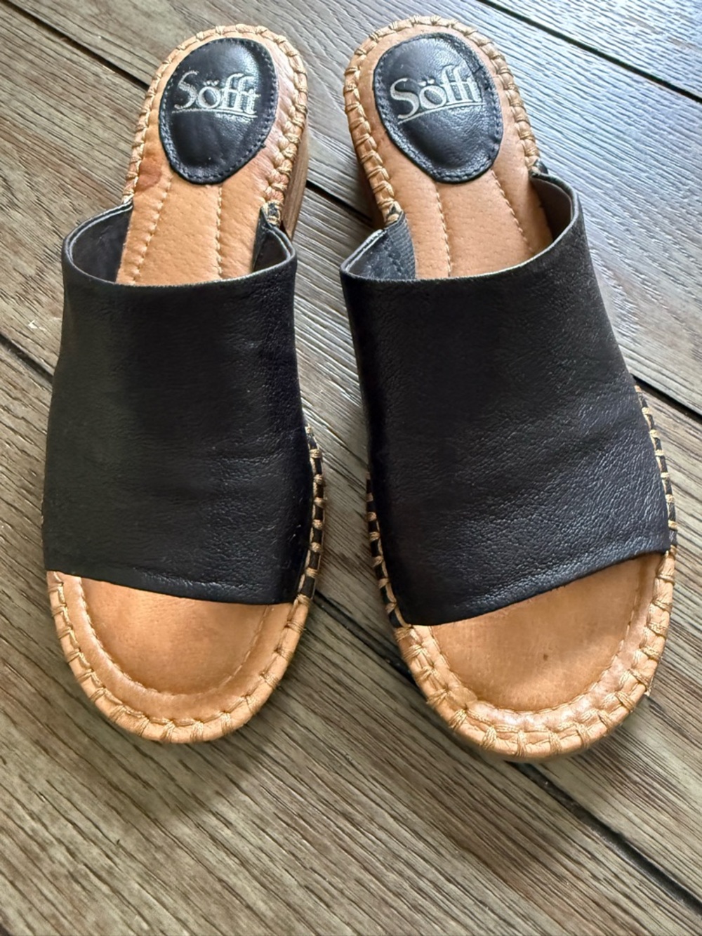 Sofft Black Leather Slides, Size 7